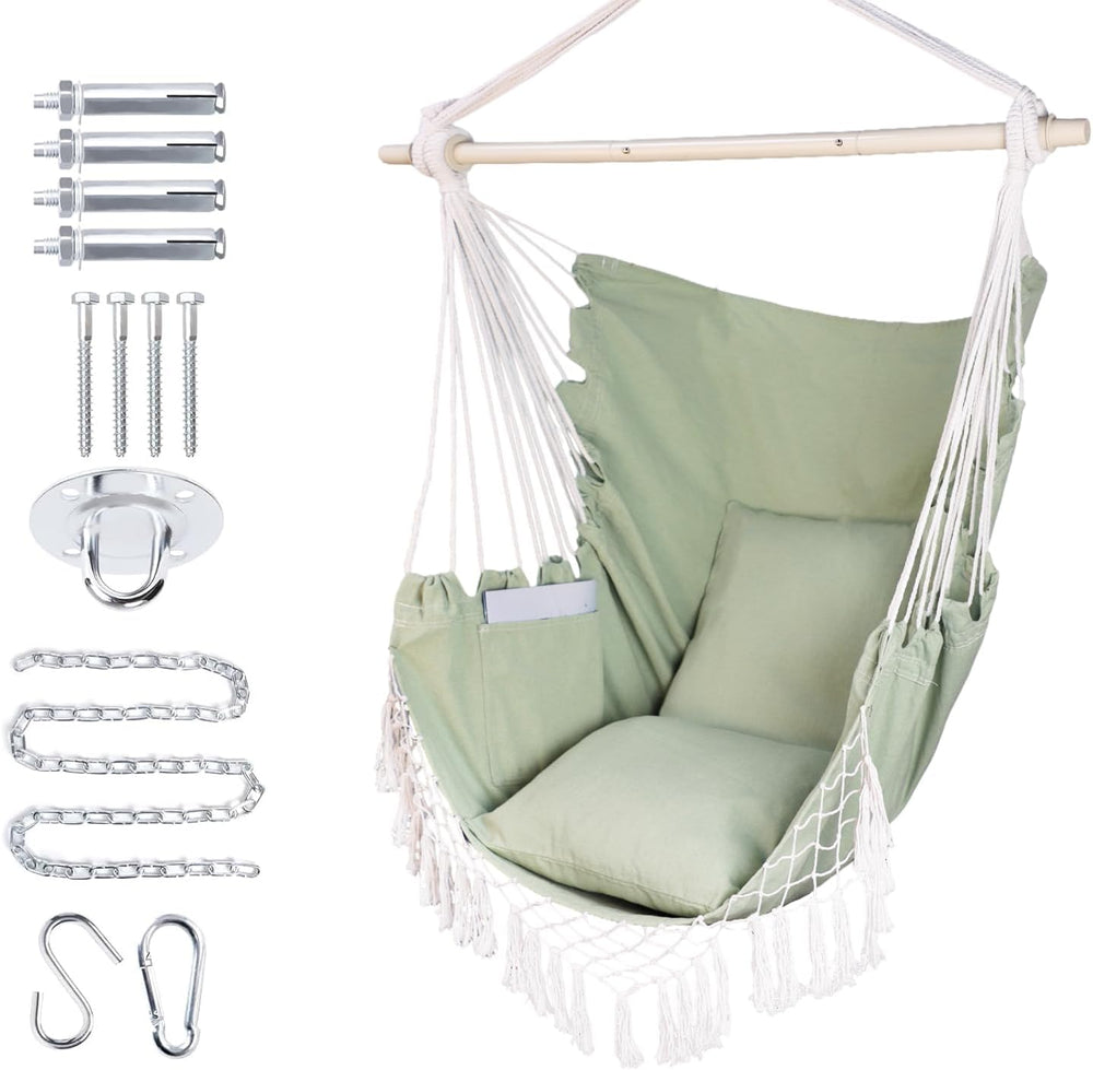 Hammock Chair Hanging Rope Swing Chair,Max 450 Lbs, Large Hanging Chair with ...