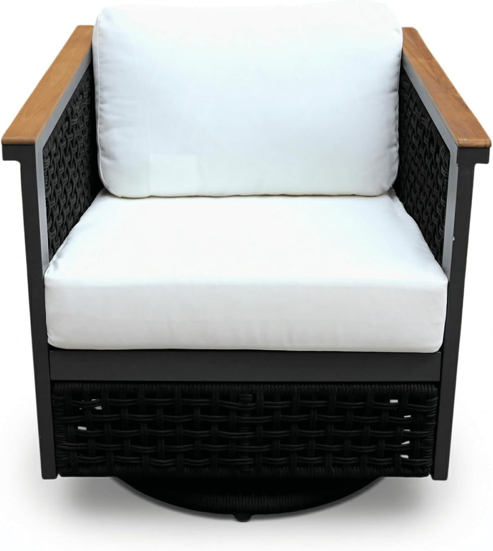 East Green Linden Teak and Aluminum Patio Swivel Chair with Cushions - Weathe...