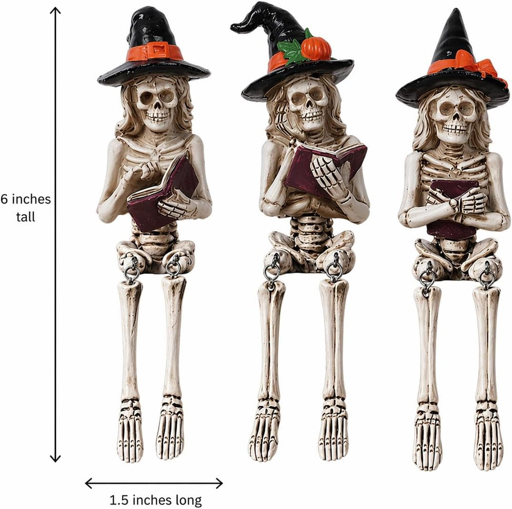 Dlfghos 3 Pieces Halloween Skeleton Statue Halloween Skull Figurine Home Deco...