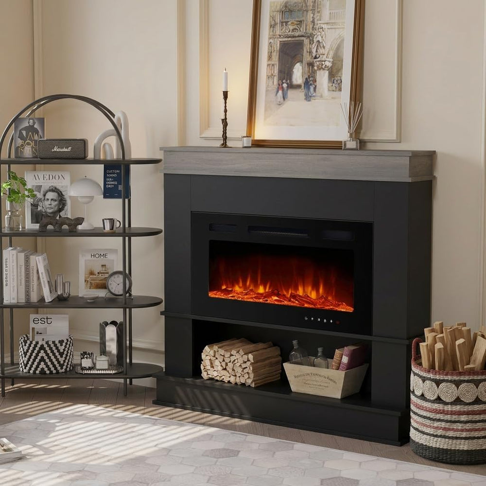 49" Electric Fireplace with Mantel,Freestanding Fireplace Heater with 40...