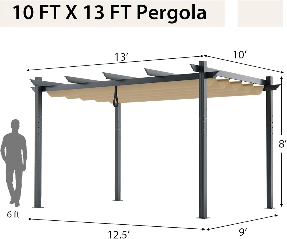 Tangkula 10x13 Ft Outdoor Pergola with Retractable Sun Shade Canopy, Beige