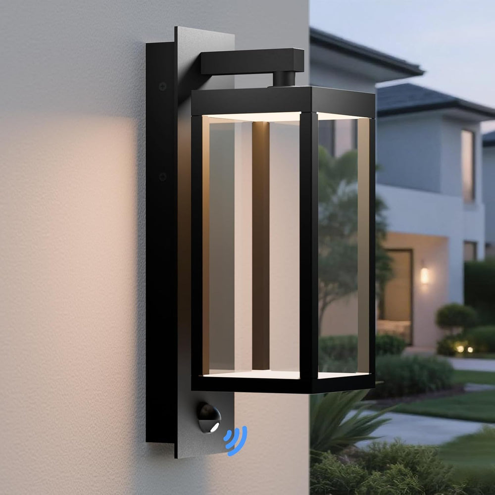 Modern Motion Sensor Outdoor Wall Light Sconce with Glass, 850LM LED, IP65 Wa...
