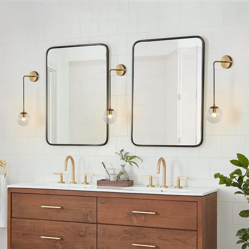 BOKT Mid Century Modern Globe Wall Sconce Lighting Brushed Brass Gold Bathroo...