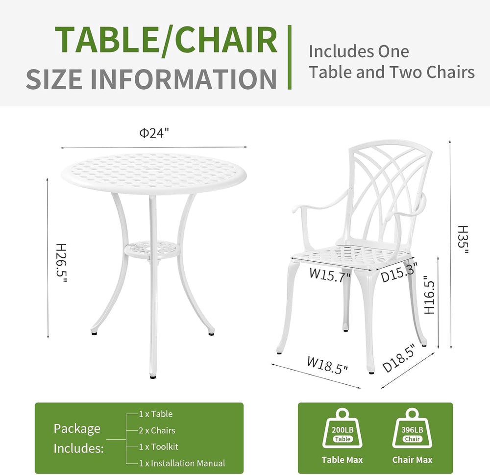 Patio Bistro Set 3 Piece with Umbrella Hole, Outdoor Bistro Table and Chairs ...