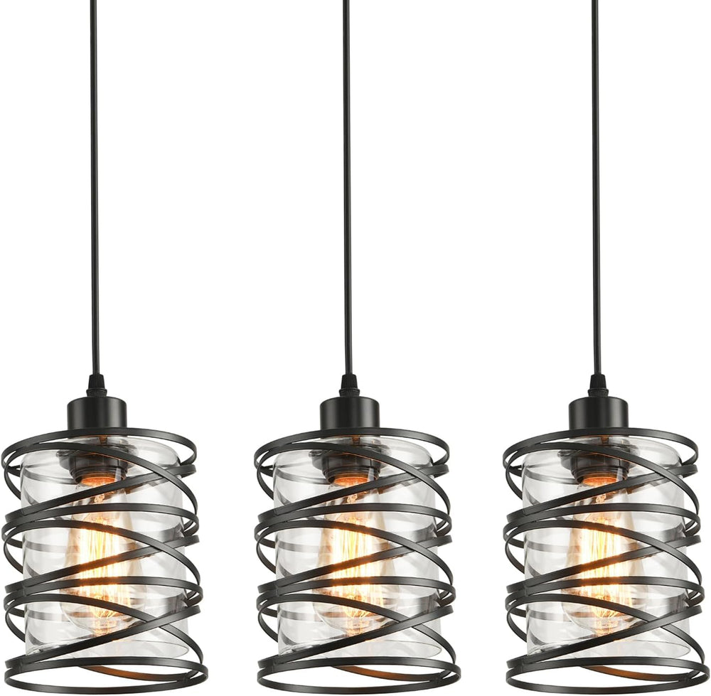 3 Pack Pendant Light Kitchen Island Pendant Lighting, Glass Hanging Light wit...