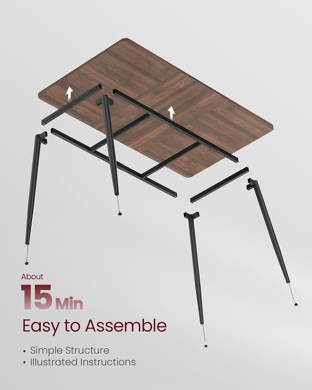 VASAGLE 55.1" Dining Table for 4-6 People, Modern Kitchen Table