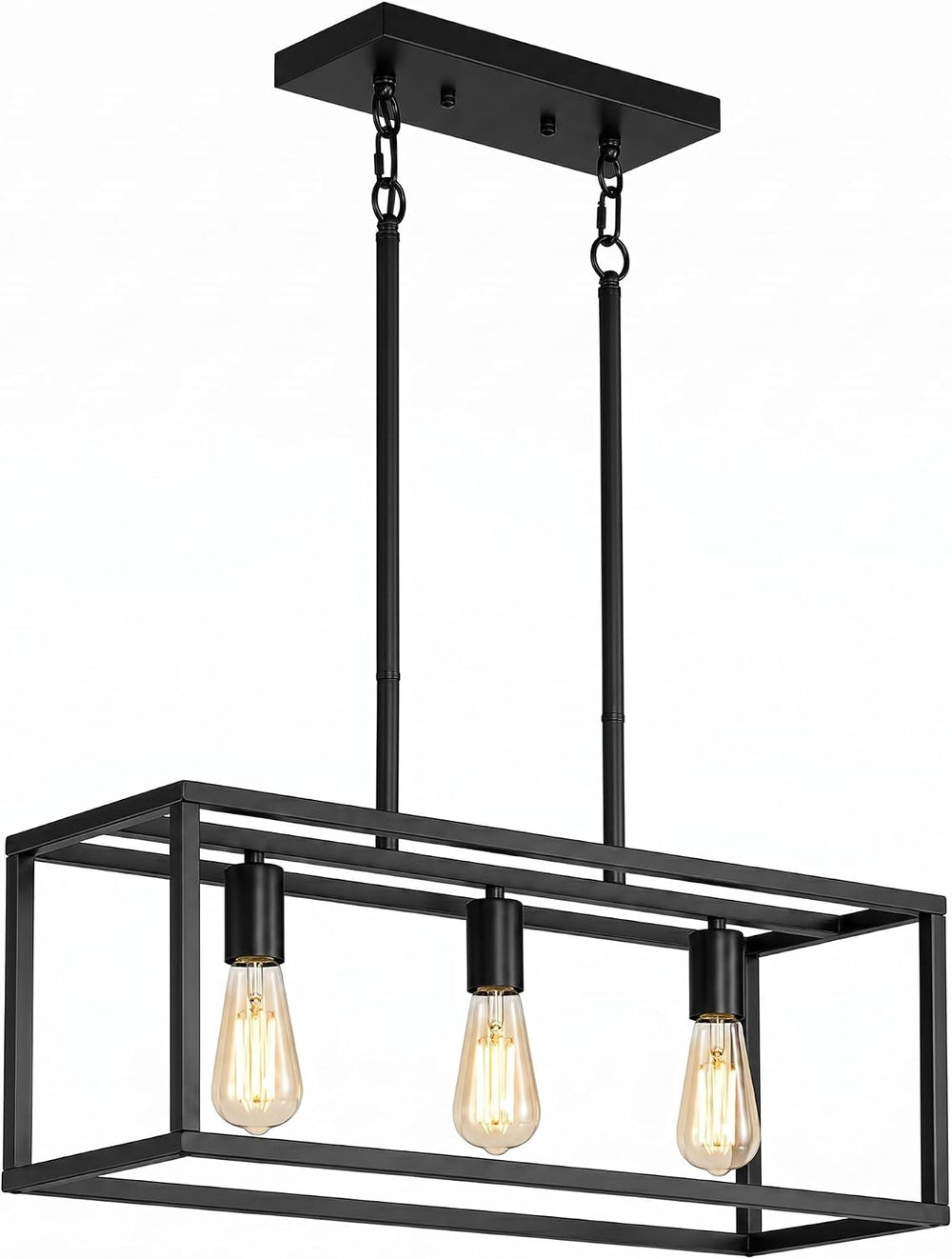 Black Kitchen Island Lighting, Modern Linear Cage Retangular Chandelier, 3 Li...