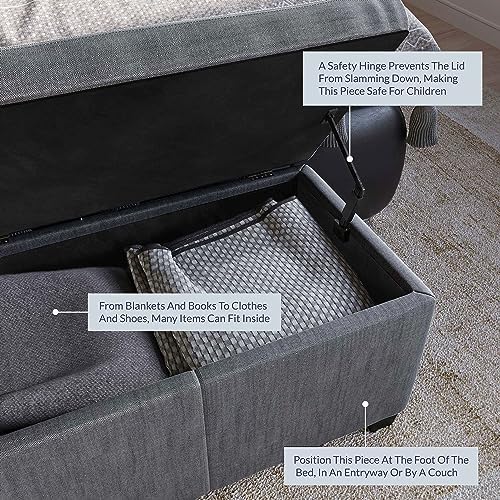 BELLEZE Storage Ottoman, 47 Inch Bench Bedroom Bench with Safety Close Hinge,...