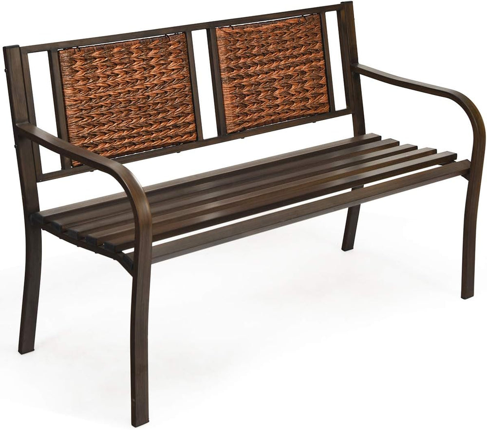 S AFSTAR Outdoor Garden Bench, Brown, Iron, Metal, Polyethylene, Rattan, 50.5...