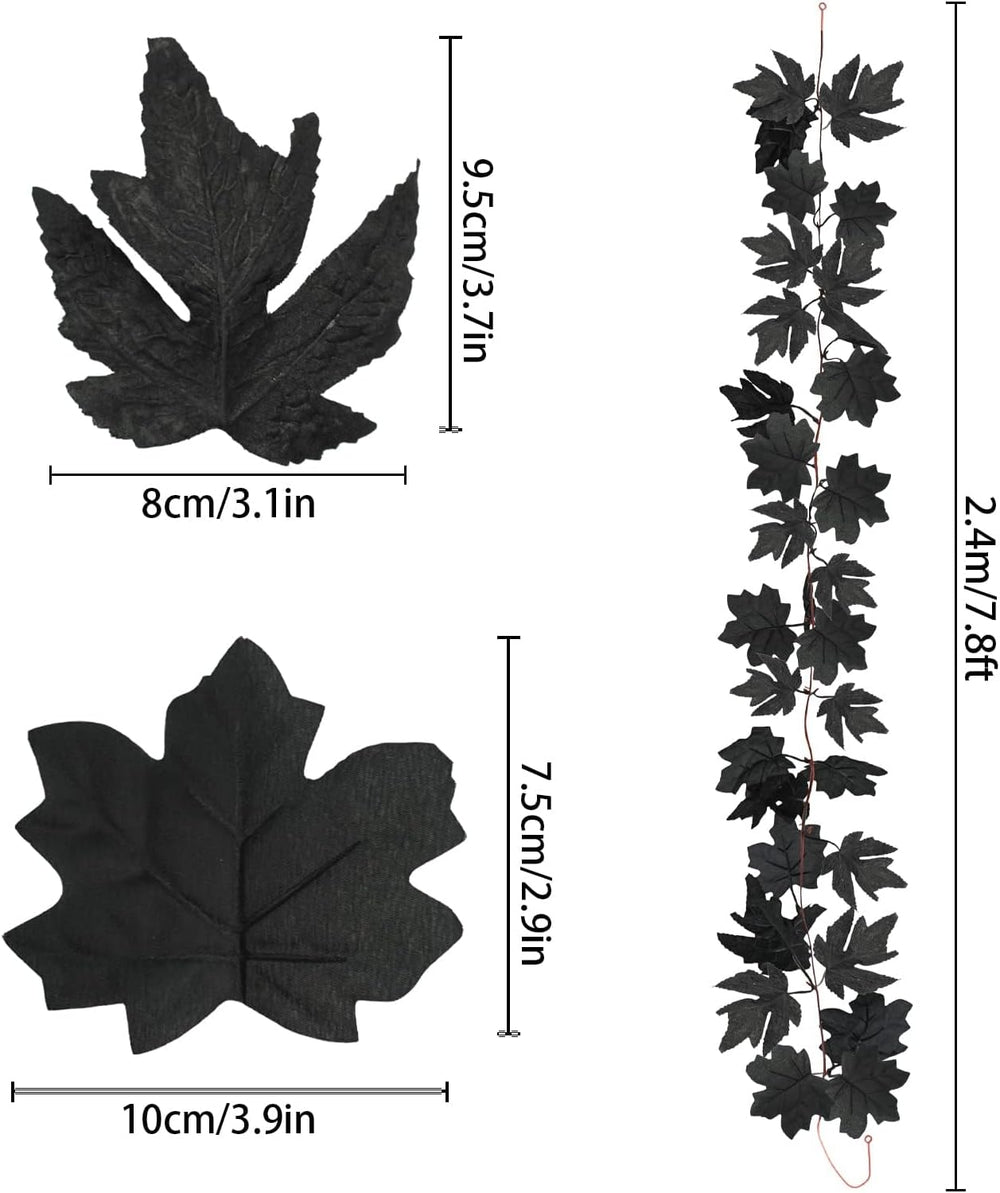 Obbsie 8 Pack 7.8Ft Black Maple Leaf Garland, Halloween Fall Decor