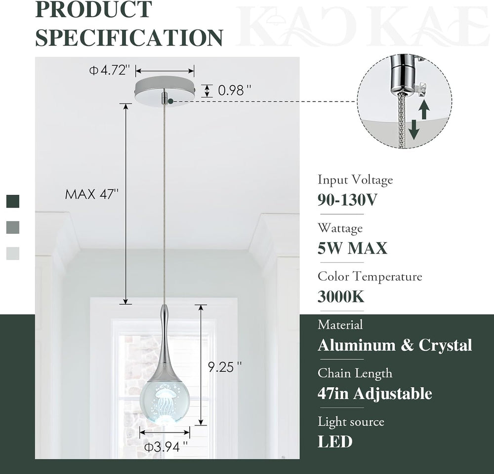 LED Pendant Light Kitchen Island Jellyfish Crystal Pendant Lights Dimmable Ch...