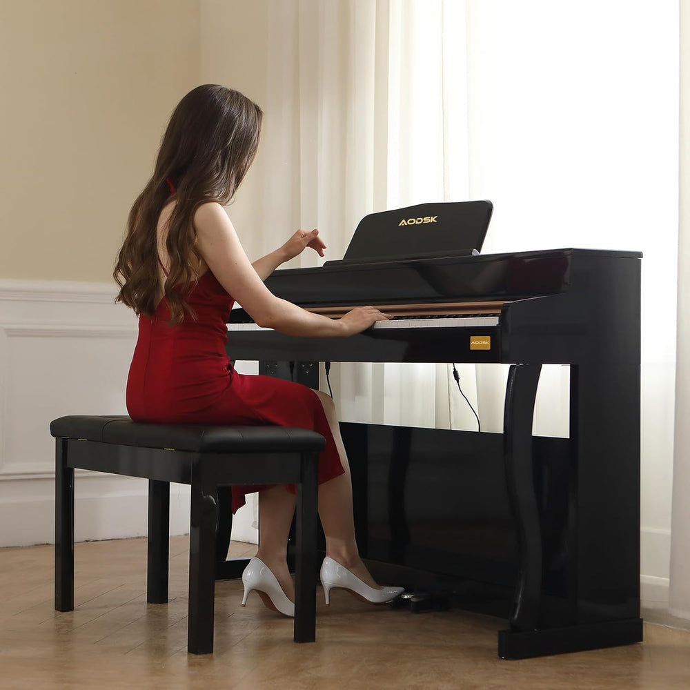 AODSK Wooden Duet Piano Bench with Padded Cushion and Storage Compartment for...