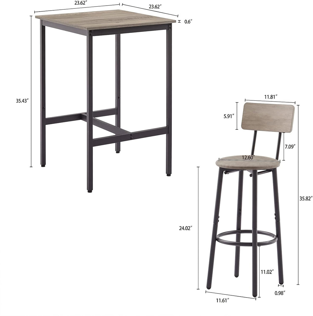 CALABASH 3-Piece Bar Table and Chairs Set for Small Space, Bar Set with Squar...