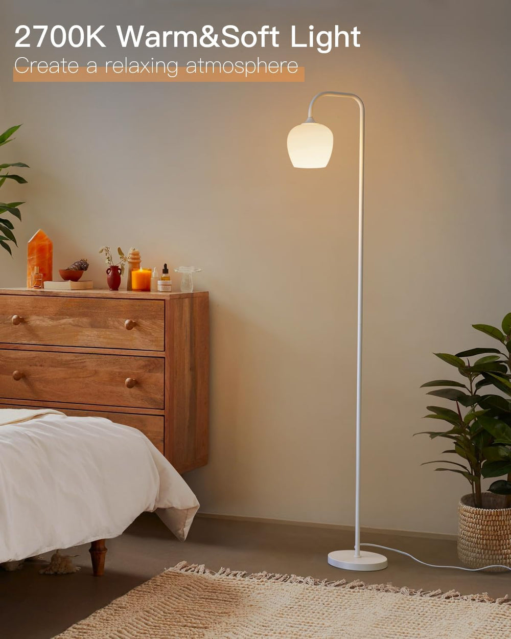 ONEWISH White Floor Lamp-Modern Standing Lamp for Living Room Bedroom, Opal G...