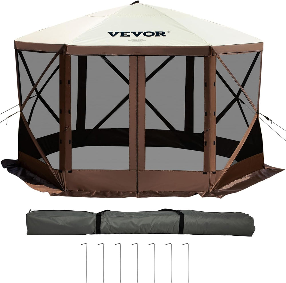 VEVOR Camping Gazebo Screen Tent, 12x12ft, Brown/Beige