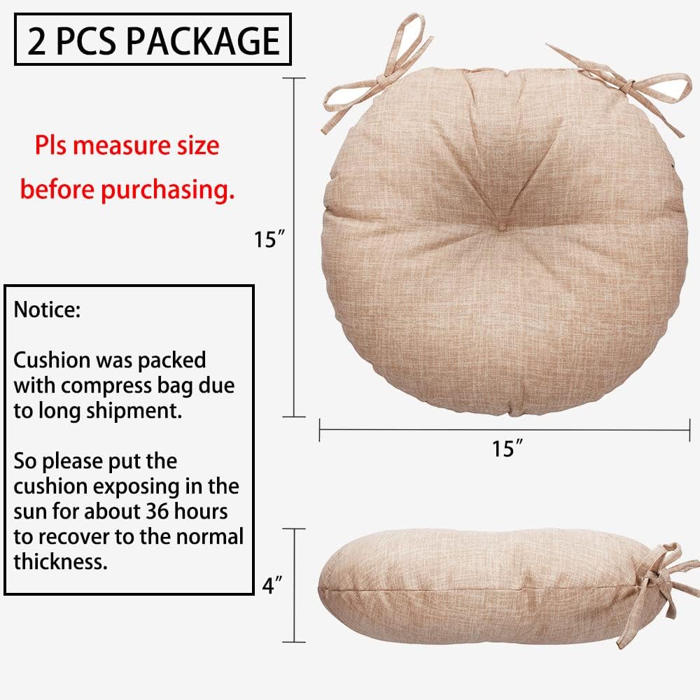 Magpie Fabrics Outdoor Round Bistro Seat Cushions with Ties, 15"x15"...