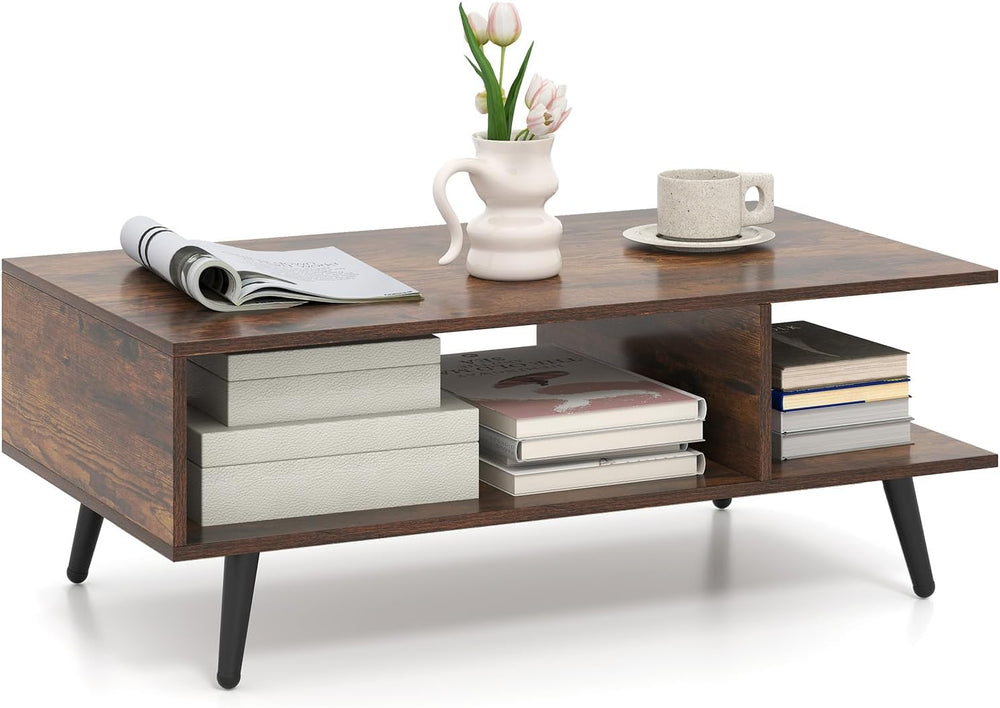 GIANTEX Coffee Table with Storage, Mid Century Modern Center Table for Living...