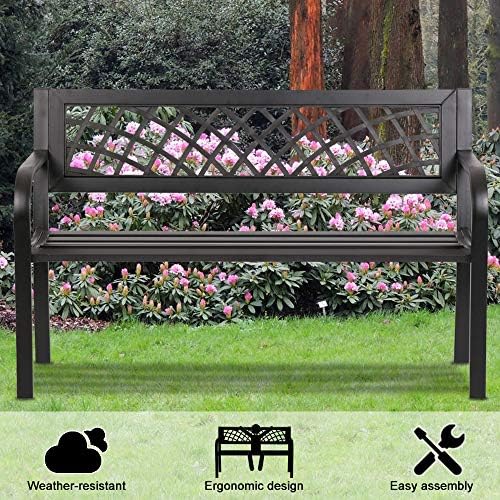 Dkeli Patio Outdoor Bench Park Metal Sturdy Cast Iron Garden Benches Porch Ch...