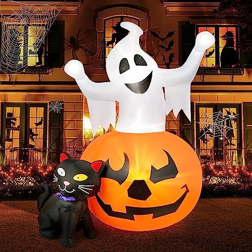 HOPOCO 5 FT Halloween Inflatables Outdoor Ghost Pumpkin Black Cat Decor