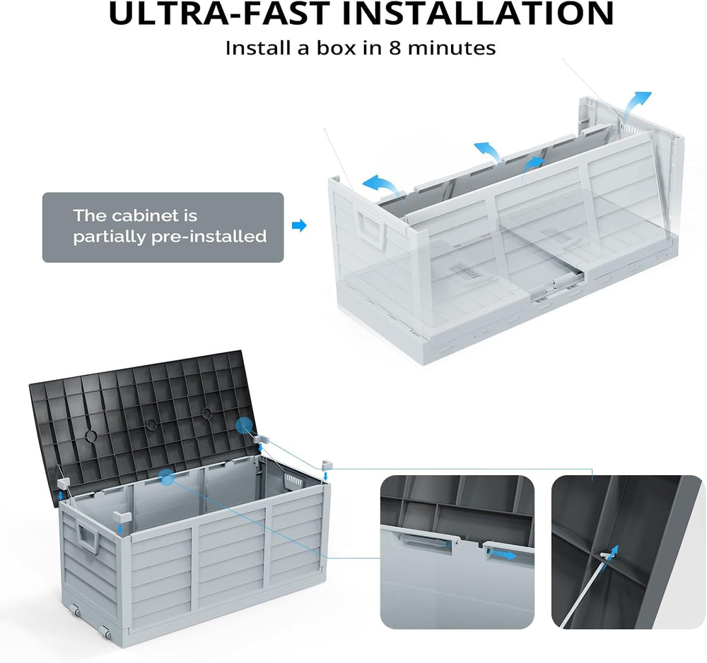 Outvita Outdoor Storage Box, 75 Gallon, Foldable, Gray Body-Black Lid