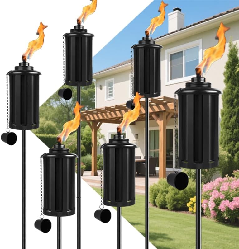 Citronella Torches Set of 6, 16 oz Garden Torches for Outside, 3-Prong Ground...