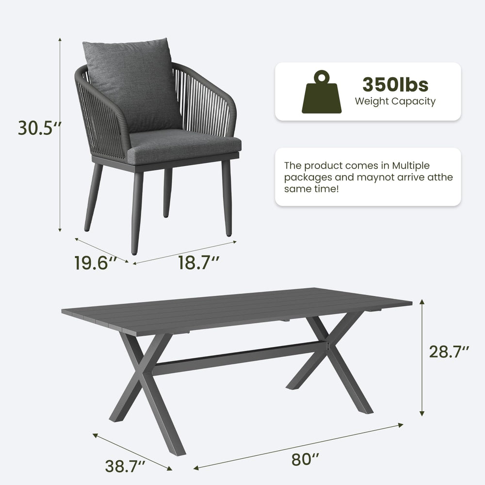 LayinSun 11 Pieces Outdoor Patio Dining Set, Aluminium Rectangular Dining Tab...