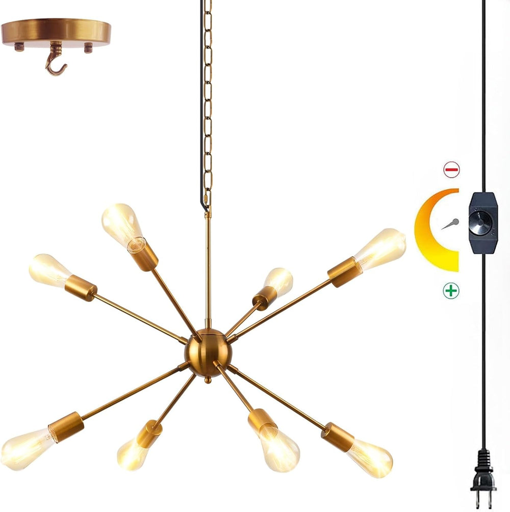 HOXIYA 26.3" DIMMABLE Plug in Chandelier, Modern Sputnik Chandeliers Bru...
