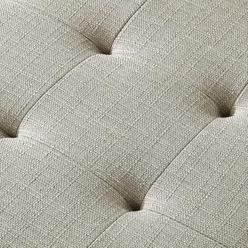 24KF Large Rectangular Upholstered Tufted Linen Fabric Ottoman Bench, Padded ...