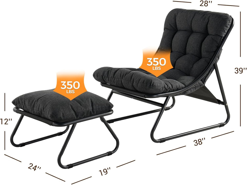 Grand patio Outdoor Lounge Chair with Footrest & Cushion, Dark Gray