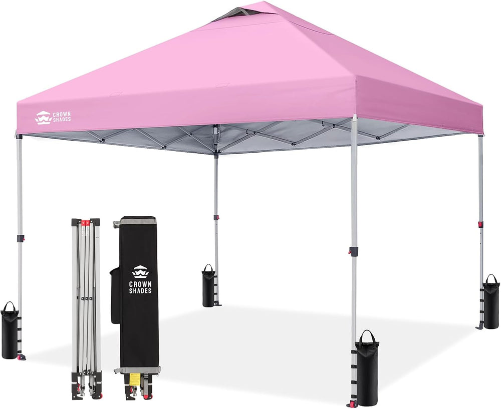 CROWN SHADES 10x10 Pop Up Canopy Tent with One Push Setup, Pink