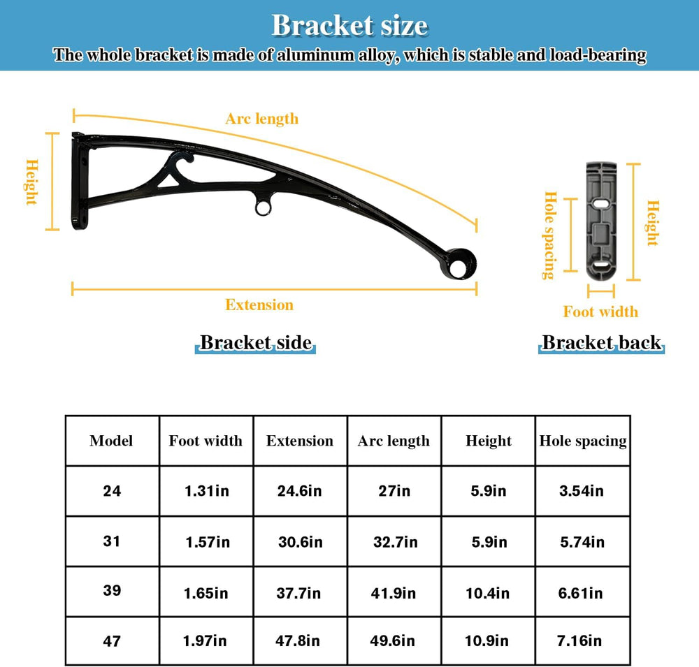 Window Awnings Exterior UV Rain & Snow Protection with Aluminum Bracket D...
