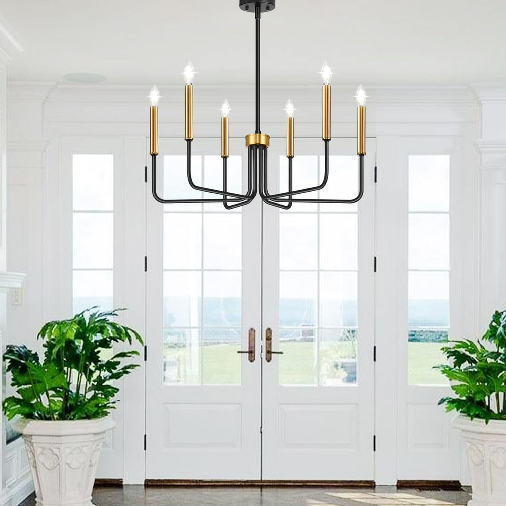 Black and Gold Chandelier, 6-Light Farmhouse Chandelier for Dining Room Light...