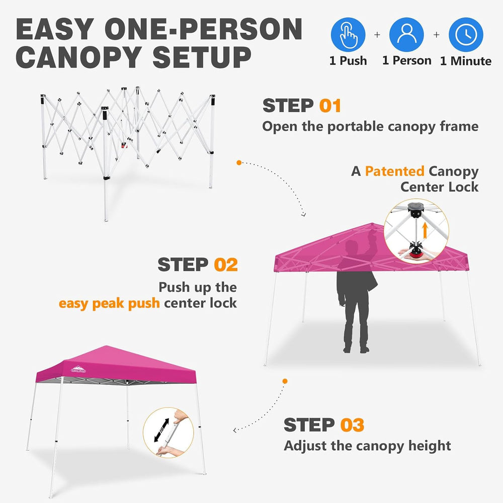 EAGLE PEAK 10x10 Slant Leg Pop Up Canopy Tent, Pink