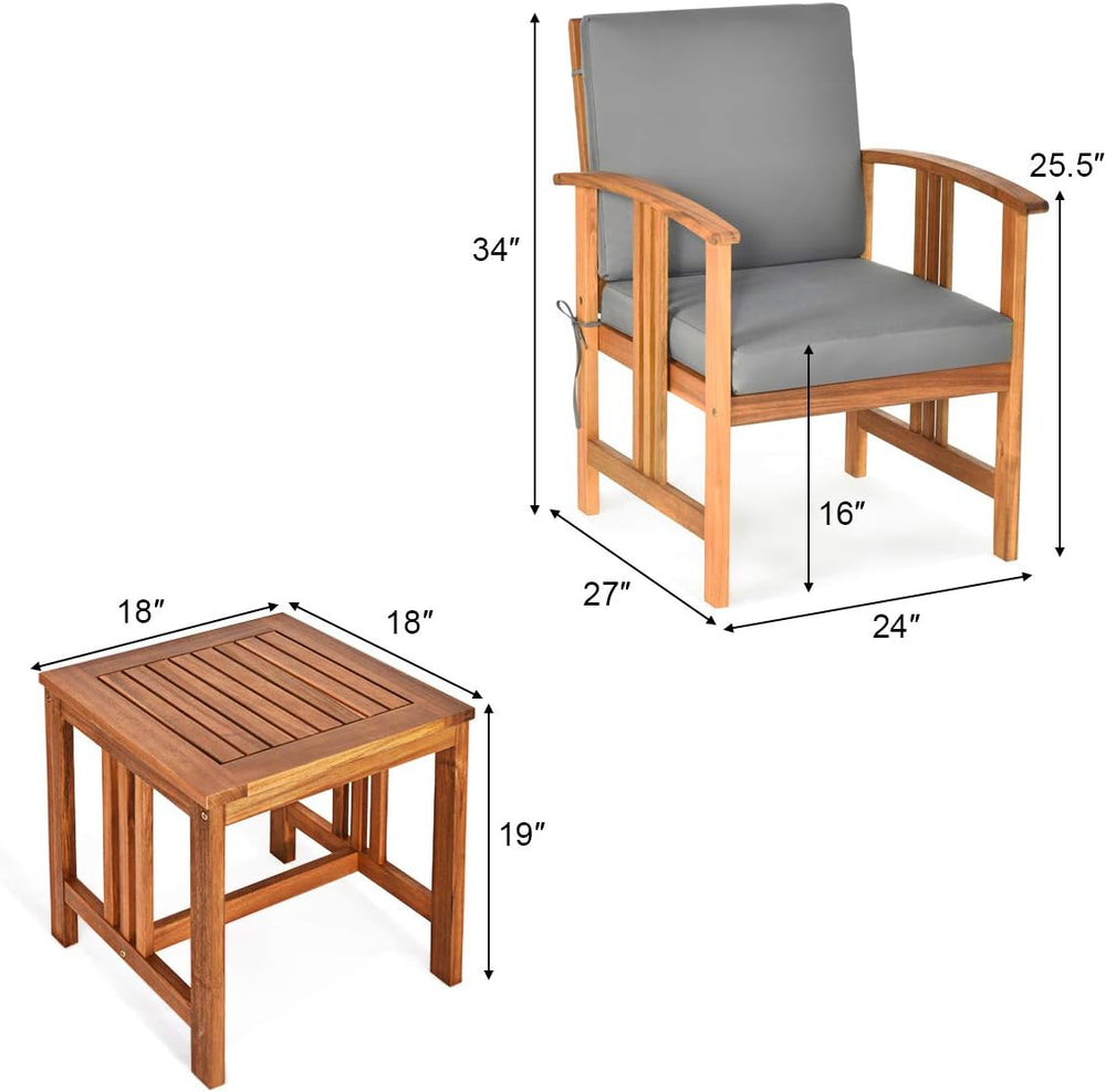 Tangkula 3 Pieces Patio Furniture Set, Includes Set of 2 Outdoor Acacia Wood ...