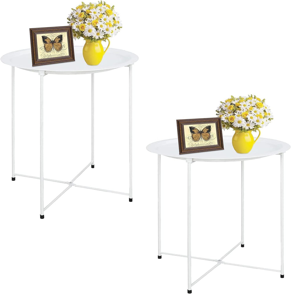 Garden 4 you End Table Metal Side Table Round Folding Tray Cyan Sofa Small Ac...
