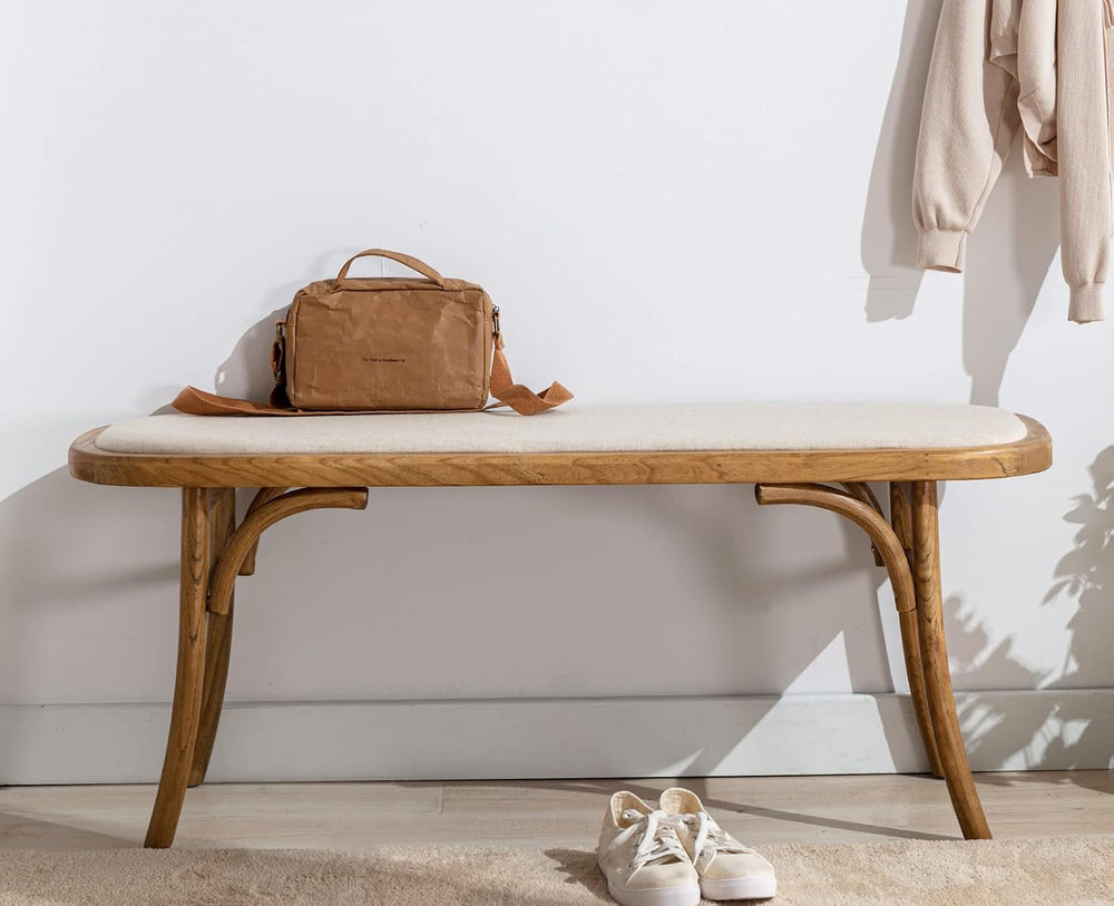 Kmax Upholstered Bench Fabric Entryway Bench Rustic Solid Wood 45 Inch for Li...