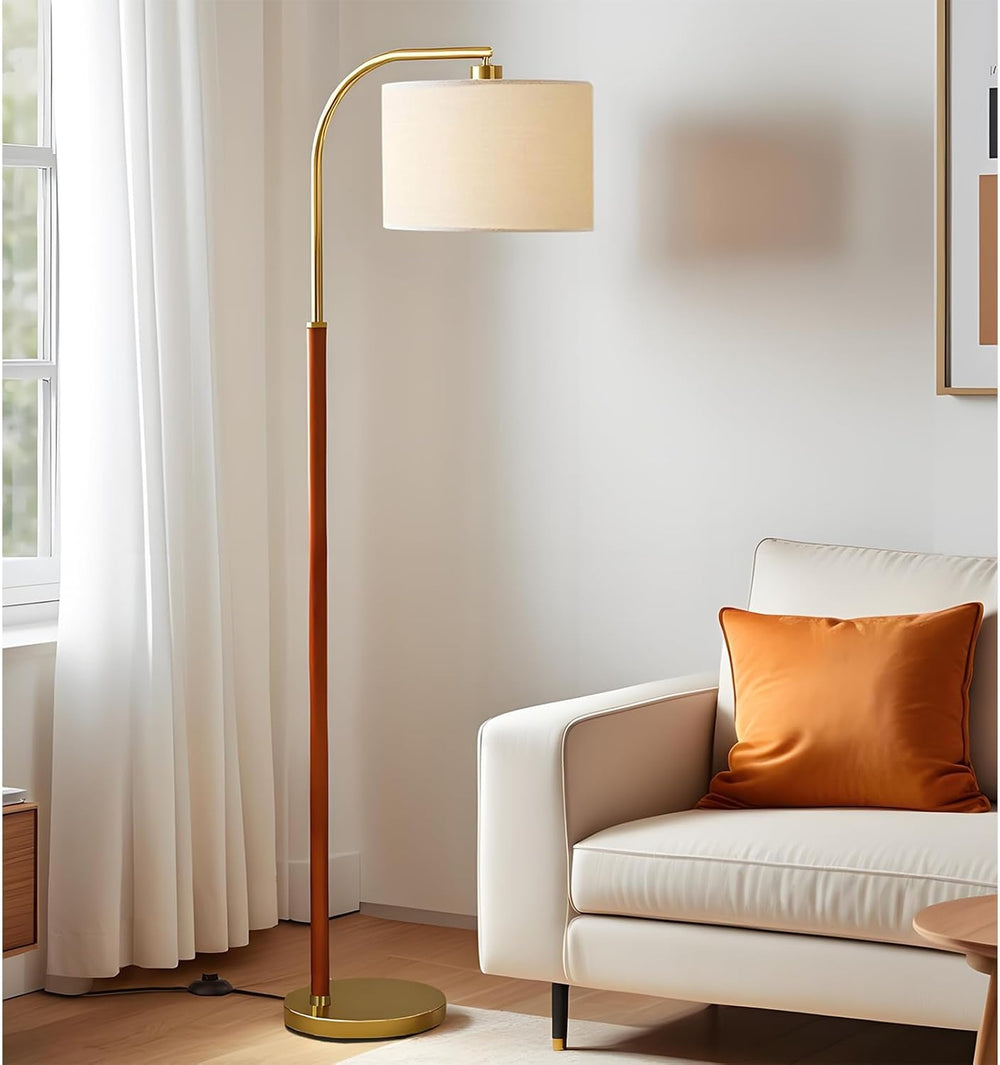 66” Walnut Gold Floor Lamp for Living Room, 1200 Lumens 3-Level Brightness Ar...