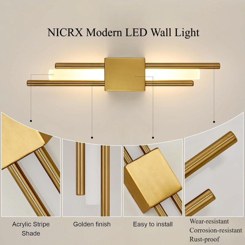 Modern Golden LED Wall Sconce, Geometric Metal and Acrylic Vertical Wall Lamp...