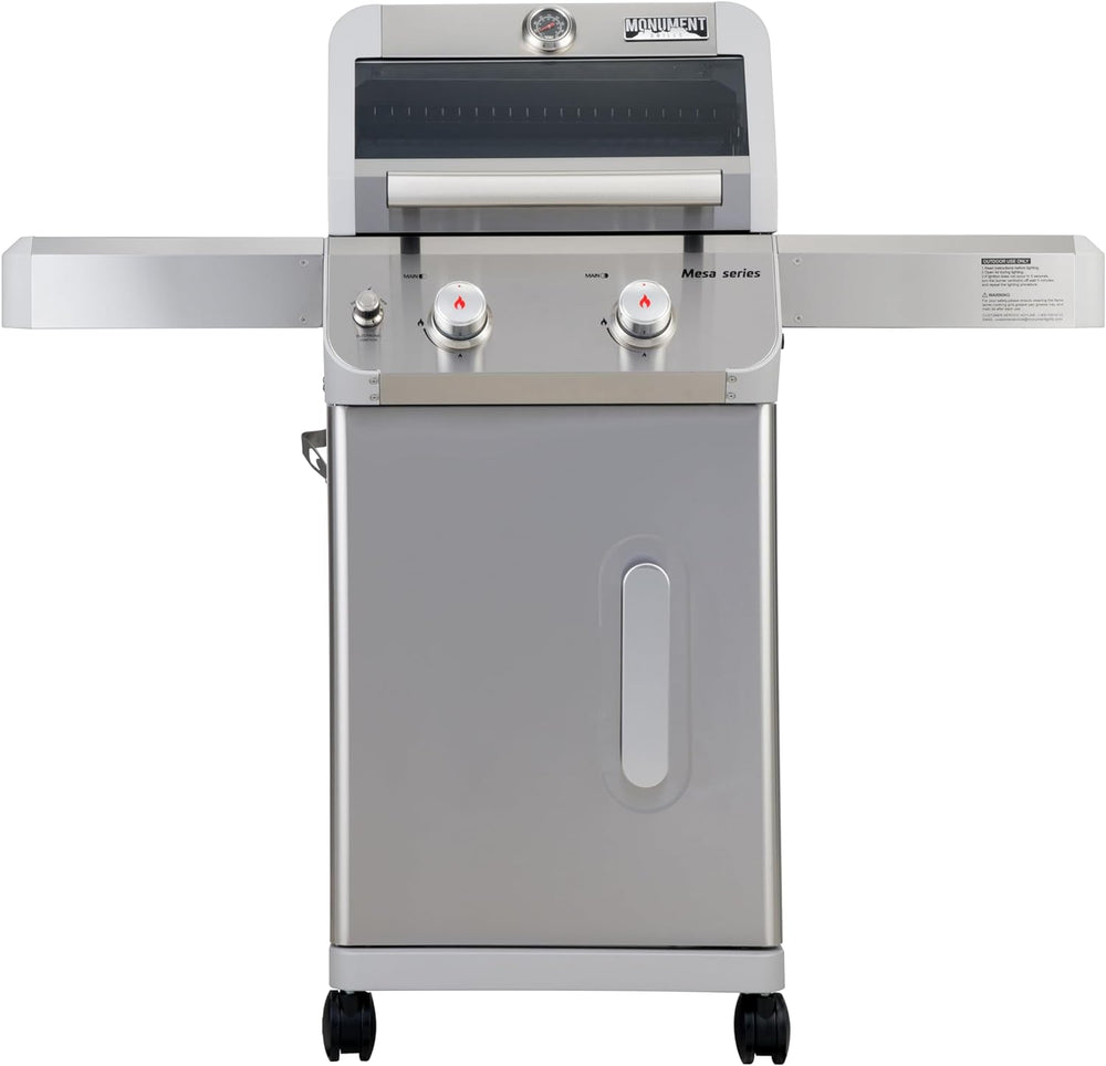 Monument Grills 2-Burner Stainless Steel Liquid Propane Gas Grill, Two Foldab...