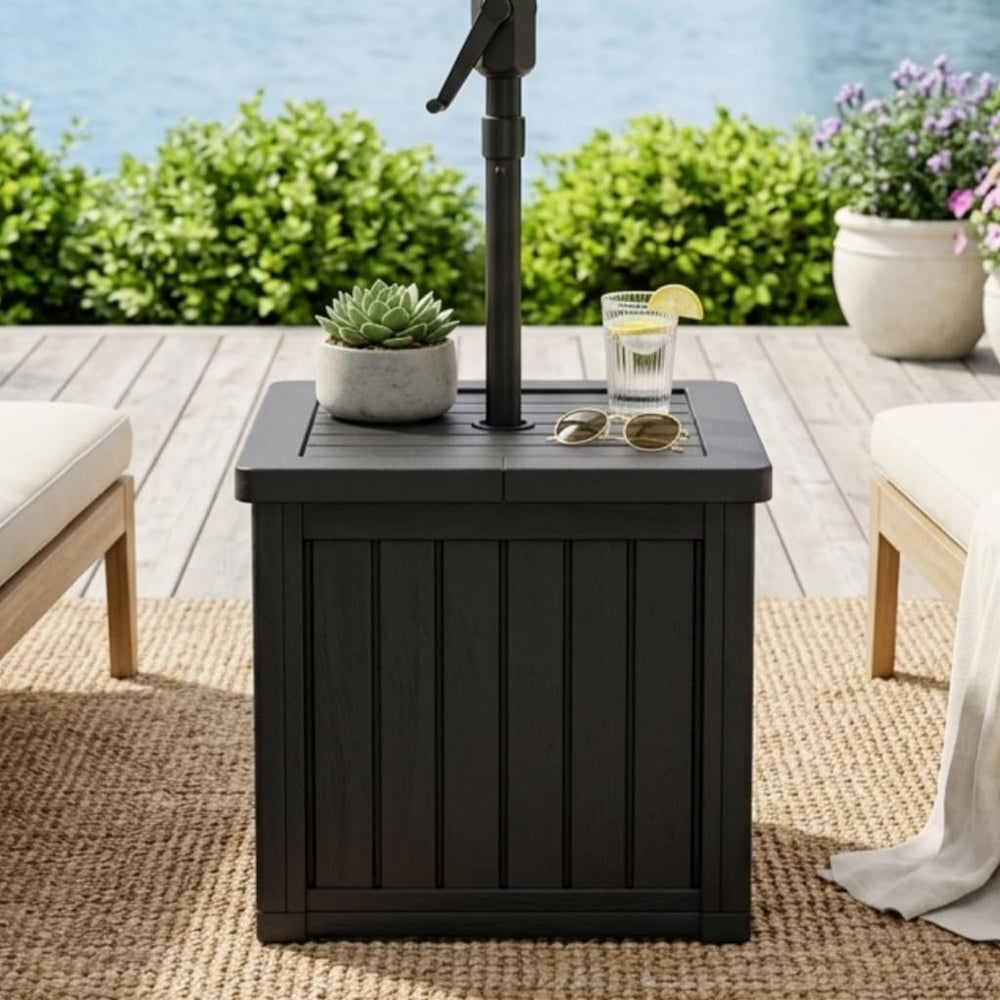 Patio Umbrella Base with 1.5" Hole, Outdoor Side Table, Planter Box, Black