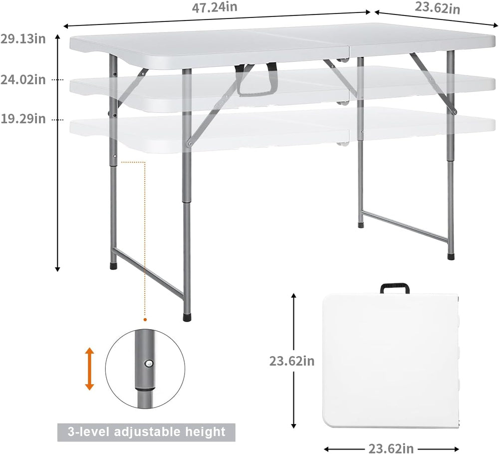 Lakhow Folding Table 4 Foot Adjustable Height with Built in Handle, White