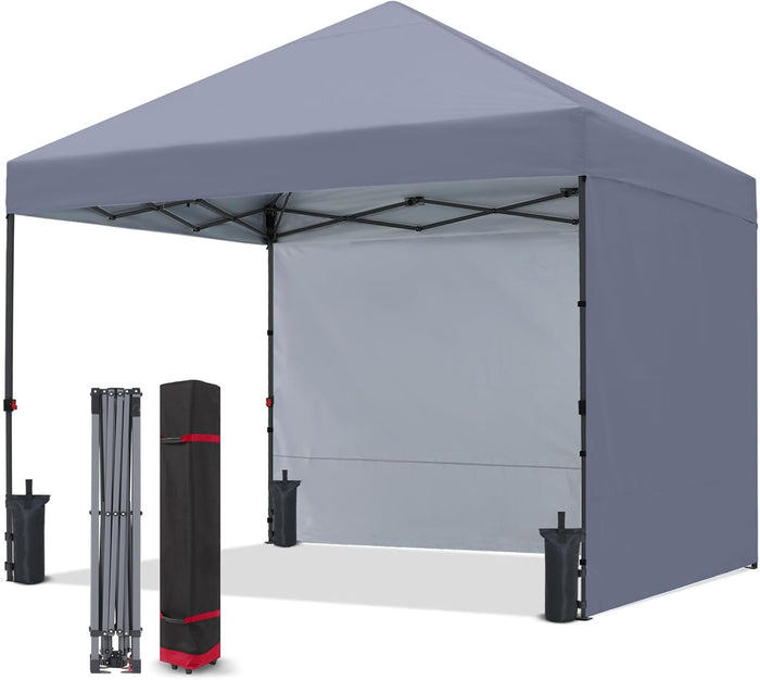 COOSHADE Pop Up Canopy Tent with 2 Sidewalls, 8x8, Grey