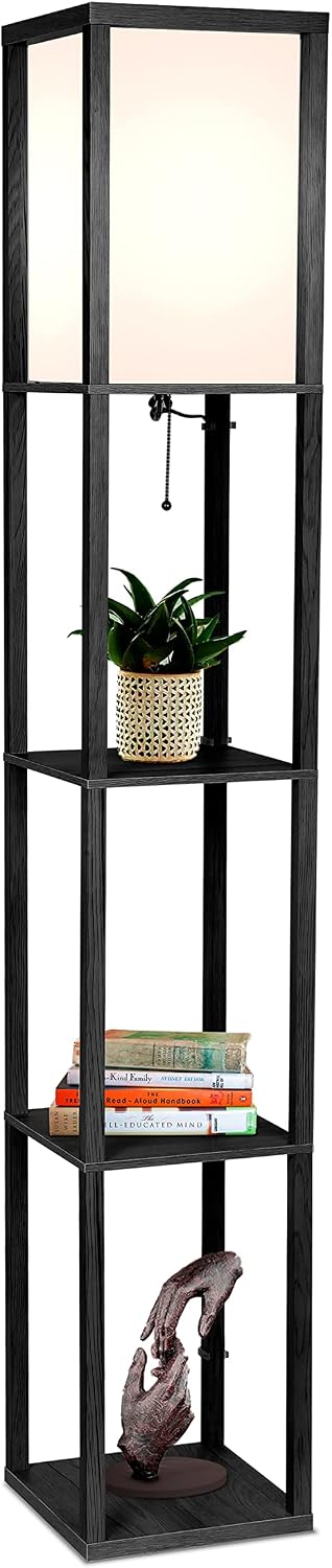 Brightech Maxwell - Modern Shelf Floor Lamp with Lamp Shade & Warm White ...