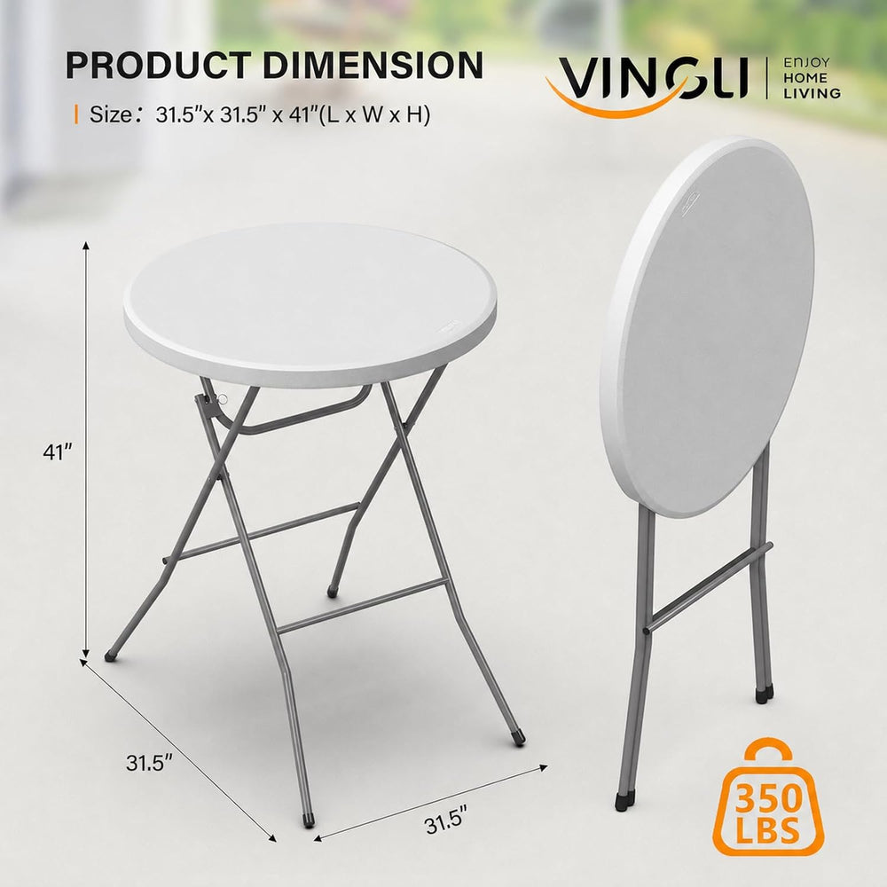 VINGLI 32" Plastic Folding Round Table Bar Height, HDPE Matrial with Gra...