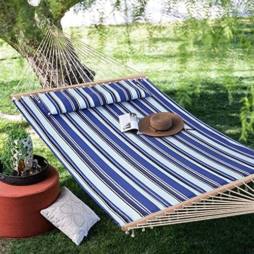 SUNCREAT Hammocks Quilted Fabric Hammock, Max 475lbs Capacity, Blue Stripes