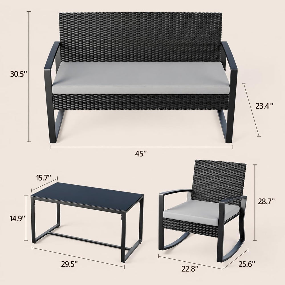 Ahomly 4 Piece Outdoor Patio Furniture Set, Wicker Patio Furniture with Glass...