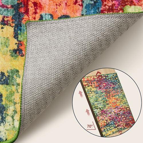 Colorful Abstract 4x6 Washable Rug, Modern Non Slip Rugs for LIving Room