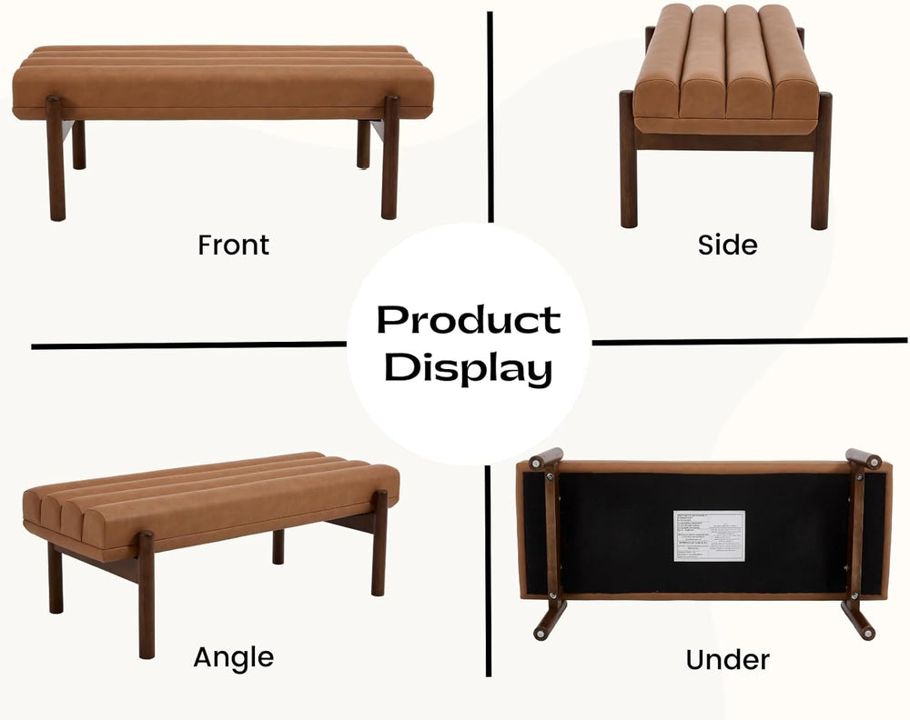 EALSON 47 Inch Entryway Bench Leather Upholstered End of Bed Bench Bedroom Be...