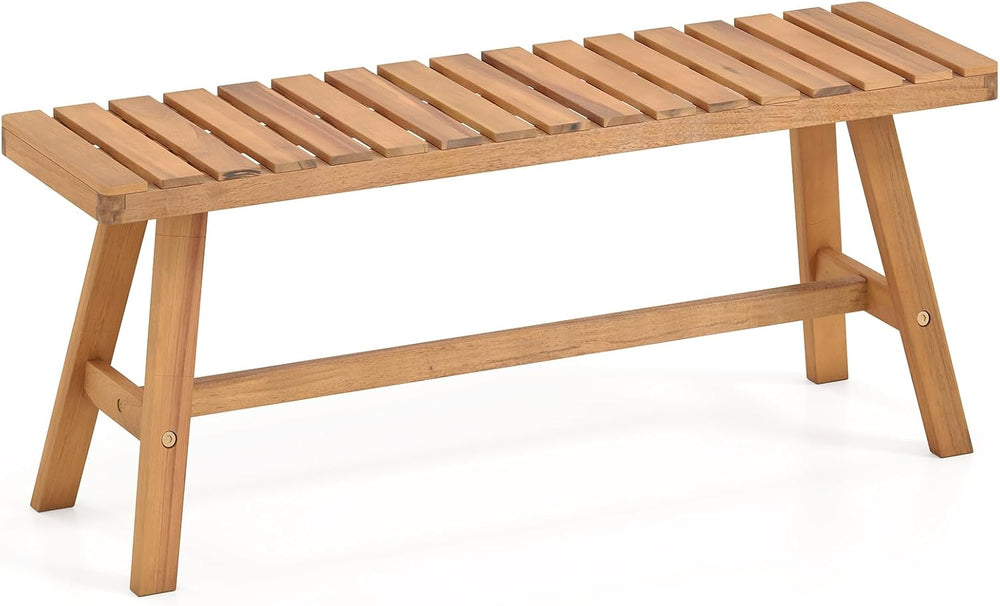 Tangkula Acacia Wood Outdoor Garden Bench, 2-Person Patio Backless Bench with...