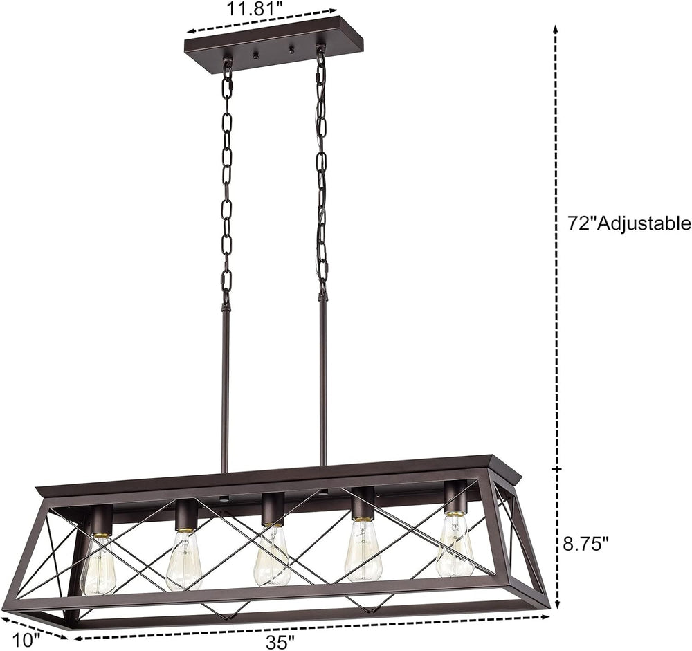 Farmhouse Linear Chandelier 5 Light Kitchen Island Pendant Lighting Industria...